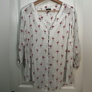 Torrid White and Pink Flamingo Button Down Shirt